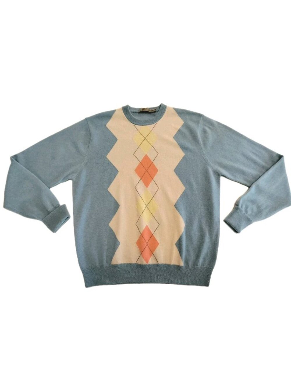 Raffi Cashmere Diamond Print Sweater Men Size L/52 Blue Made In Australia